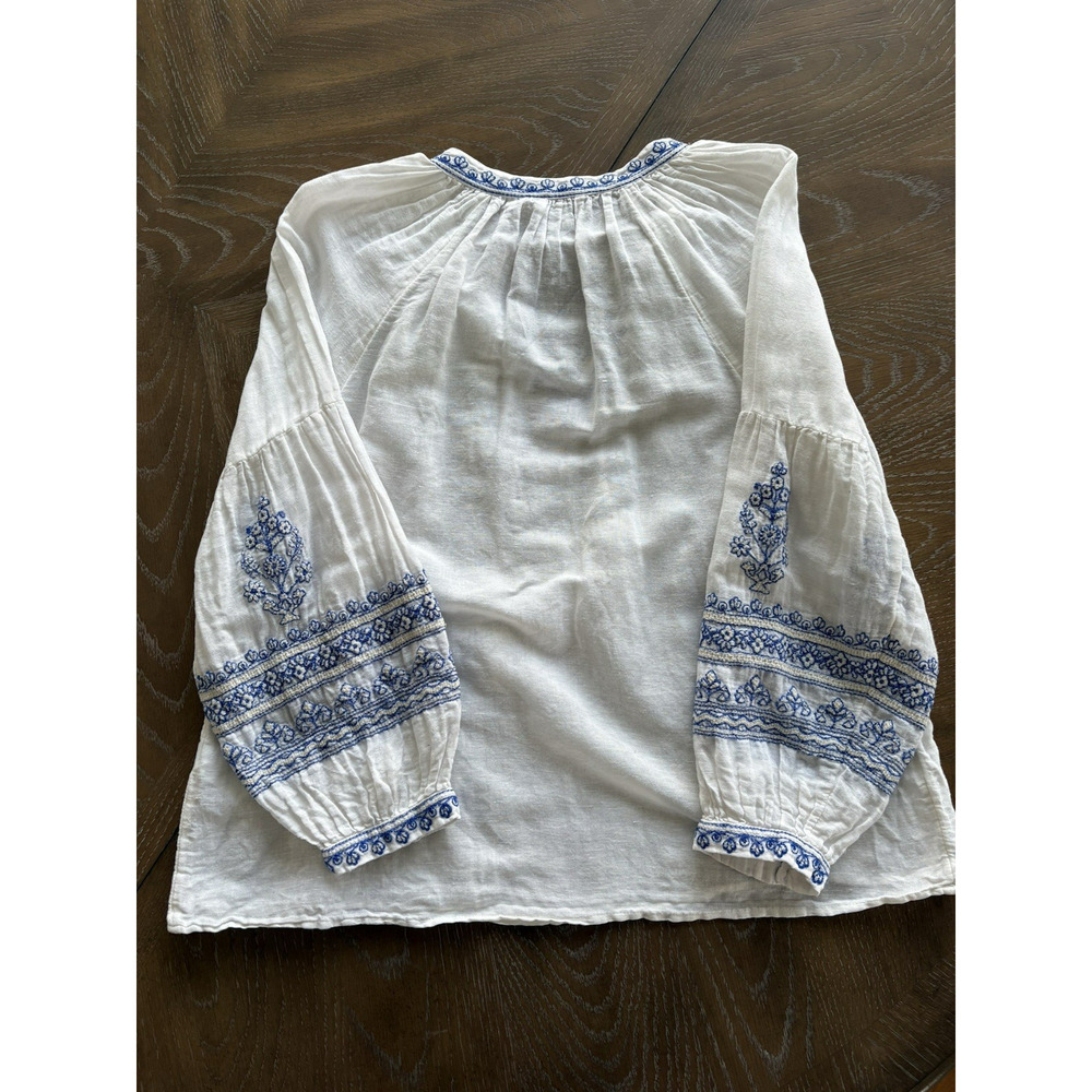 Lucky Linen Cotton Blend Boho Embroidered Top Size Large Peasant Blouse Tunic - Picture 8 of 10